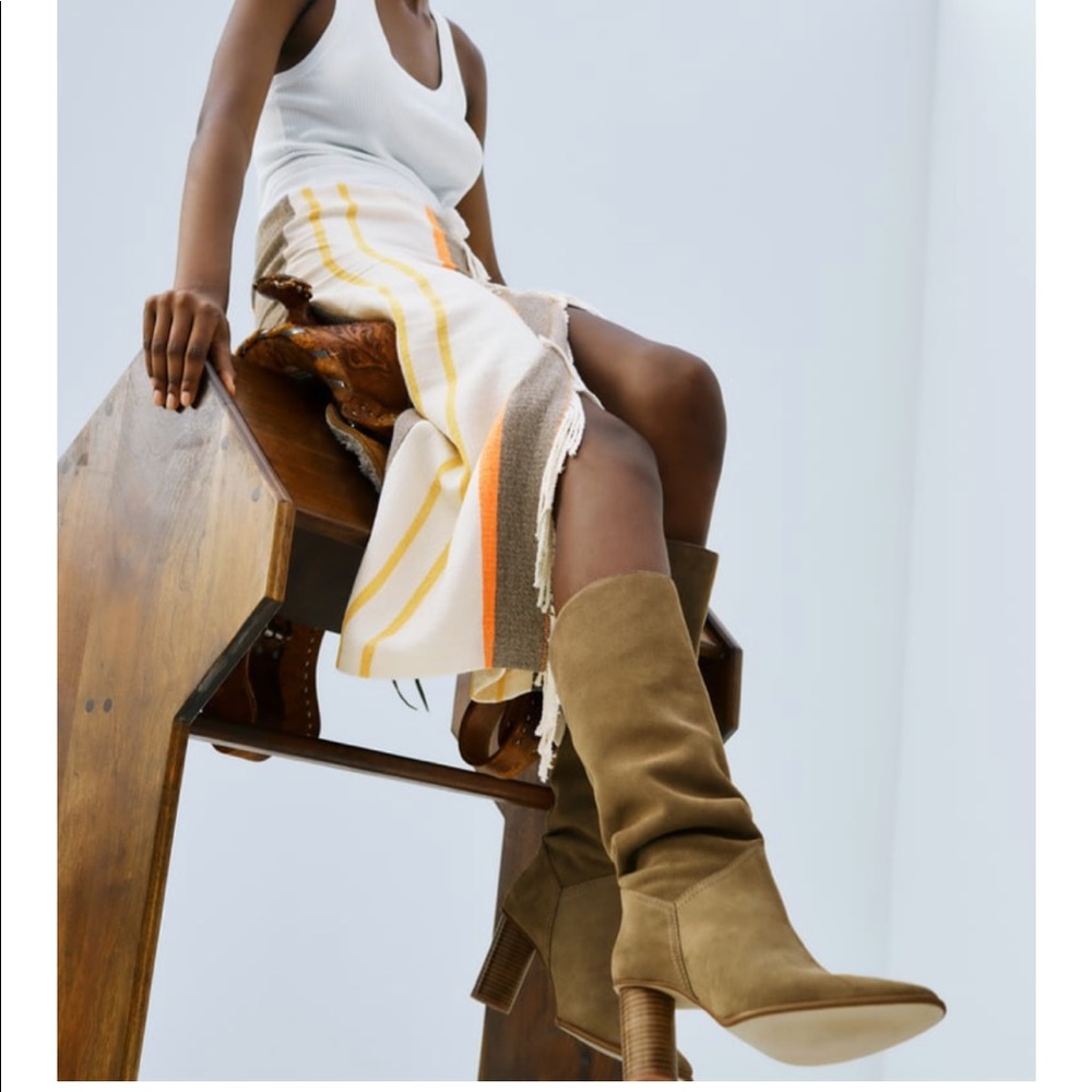 Zara heeled suede knee high boots - Picture 5 of 6